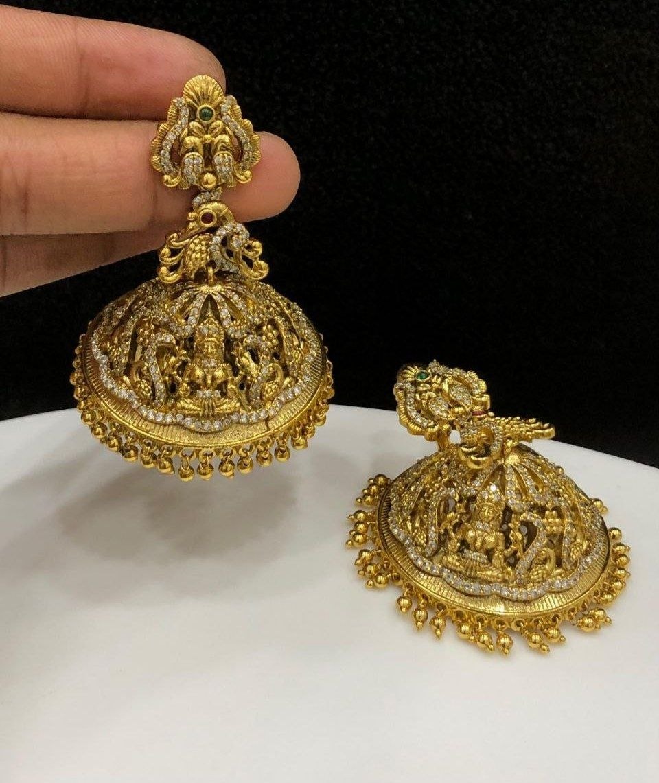 Lakshmi Stone Antique Peacock Jhumkas